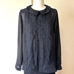 VIVIAN BLUE 黒い花柄刺繍の長袖ブラウスM〜Lサイズ