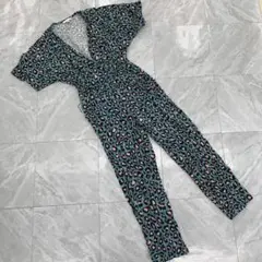 H&M オールインワン レオパード柄 半袖 Vネック マルチカラー 34サイズ