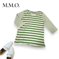 M.M.O. ボーダー　七分袖ロンT　緑　ホワイト　Ⅼ　着回し　薄手トップス