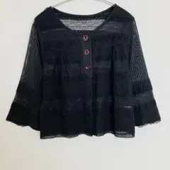 レースカーディガン　ボレロ　フリル　ベルスリーブ M〜L ブラック