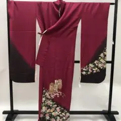 BY1624 振袖 御所車 桜 牡丹色 襦袢付き