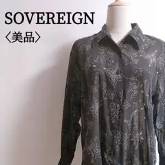 美品♡SOVEREIGN カットワーク刺繍 肩パッド 長袖シャツ M 黒 古着