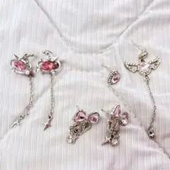 ピンクストーンピアス&イヤーカフ