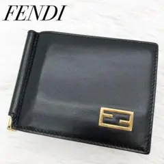 美品✨ FENDI マネークリップ 折財布 FFロゴ ロゴ金具 レザー ブラック