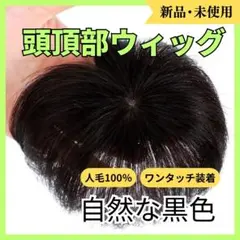 トップの薄毛・白髪対策に！頭頂部ウィッグ 人毛100%　ブラック　ボリューム