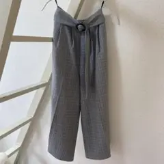 レディース ハイウエストワイドパンツ グレー系チェック