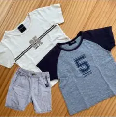 COMME CA ISM ナンバープリントTシャツ2枚 BeBeズボンセット