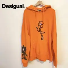 【即日発送】Desigual オレンジ パーカー 花刺繍　XL