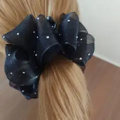 ❤️再販❤️ラインストーンシフォン　ボリュームリボン　バナナクリップ