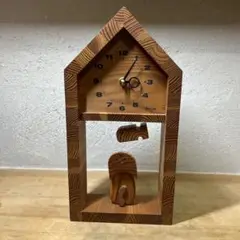 Kicori 天然木振り子時計　魚を狙うネコ　極美品
