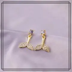 A1006【アレルギー対応★】ピアス フィッシュテール CZダイヤ K18YG