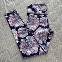 花柄ネイビー ハイウエスト ヨガパンツ Lサイズ