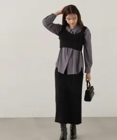 【美品】プロポーションボディドレッシング＊シャギービスチェセットアップ