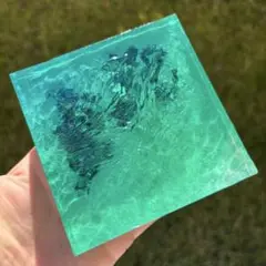 【訳あり】レジン　海アート　波紋　さざなみ10×10cm　ライト付　No.971