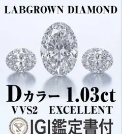 【新品】ラボグラウンダイヤモンド1.03ct D VVS2 鑑定書付き OVAL