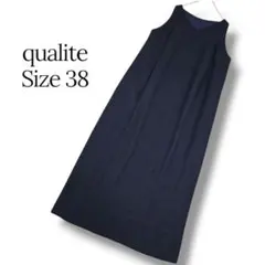 ​【qualite】ロングワンピース Mサイズ ネイビー ノースリーブ 夏秋