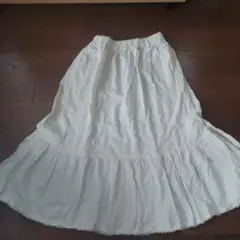 ホワイトコットンフリルロングスカート１４０cm