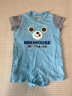 70cm MIKIHOUSE ミキハウス くまロンパース ボーダー 重ね着風