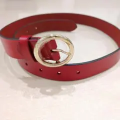 リングベルト レディース レザーベルト ゴールド バックル 赤 レッド