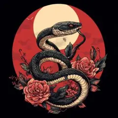ハイクオリティー Tシャツ ヘビ 満月 花札風