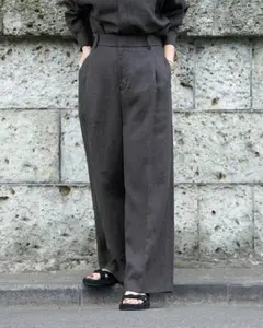 美品　HAUNT リネンワイドパンツ　エスプレッソ　ウエストゴム