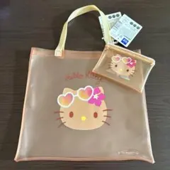 ハローキティ 日焼けキティ セリア PVCトートバッグ　フラットポーチS