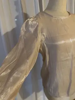 ベージュ パフスリーブブラウス