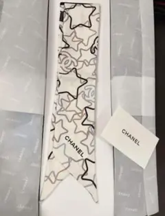 CHANEL シャネル 新品 ホワイト 白 スカーフ シルクツイル ヘアバンド
