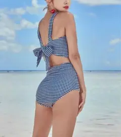 8/11までの販売　SHEBEACH ギンガムチェック バックリボン　水着