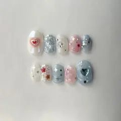 ベビーブルー&ピンク　ネイルチップ　サンプル現品