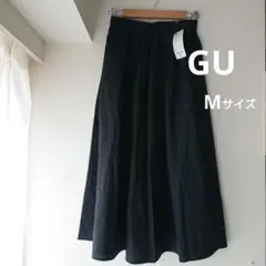 新品未使用 GU タックフレア カラーミディスカート M 黒 タグ付き