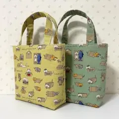 ミニミニトートバッグ２個セット　ダンボール猫　箱入り猫柄　ハンドメイド
