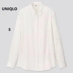 【美品】ユニクロ　レーヨンドットプリントブラウス　長袖　白×黒　Sサイズ