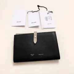 美品 セリーヌ マルチファンクション ラージ 銀ロゴ ベルト 長財布 黒クリーム