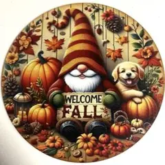 犬とノームとハロウィン　木製ウェルカムボード