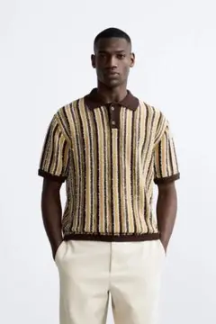 未使用 ZARA テクスチャー ニット ポロシャツ