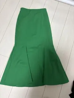 緑 フレアスカート ゴムウエスト ロング