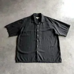90s USA label ブラック シルク オープンカラー シャツ 短丈 開襟