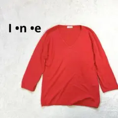 【I •n •e 】M Vネック 五分袖ニット 薄手　レッドオレンジ