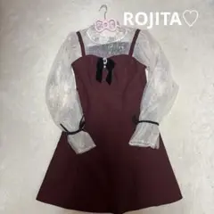 【ROJITA】 ワンピース ビジュブローチレーシーコンビワンピース ボルドー