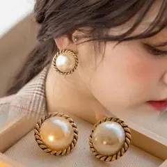 レディース アクセサリー ピアス ゴールド 金 パール 真珠 大粒 韓国 両耳