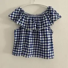 zara ギンガムチェック オフショルダートップス