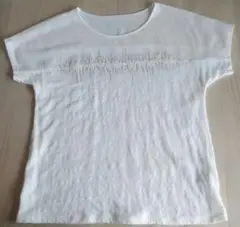 ギャバジンK.T　音波パターン ビーズ装飾 麻半袖Tシャツ