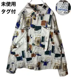 未使用タグ付きレトロ品アンティーク調総柄シャツ テロテロ素材ゆったりサイズ