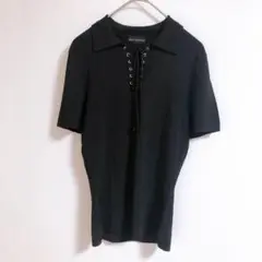 【JEAN FELDINAND】（M）フロントレースアップ半袖サマーニット/無地