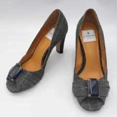 【美品】LANVINオンブルー ビジュー付ツイード風パンプス 23.0グレー