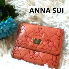 ANNA SUIアナスイ がま口 レザー三つ折り財布 バタフライ蝶々 刺繍ピンク