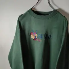 刺繍　くすみグリーン　袖太　ゆるダボ　ビッグシルエット　厚手　ヨセミテ