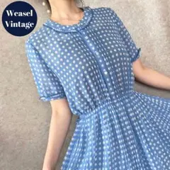 vintage ヴィンテージ レトロ古着 総柄ロングワンピース 水色 半袖