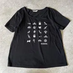 インゲボルグ　Tシャツ　黒　コスメプリント　9号　M 半袖　ファッション　猫